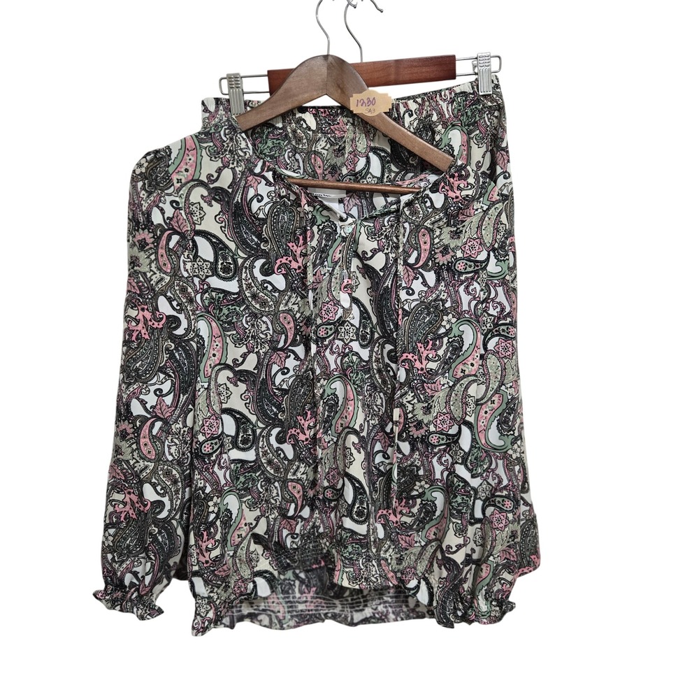 Bon Worth Womens Paisley 2 Piece Set Blouse and Skirt Pink Green XSP 38641
